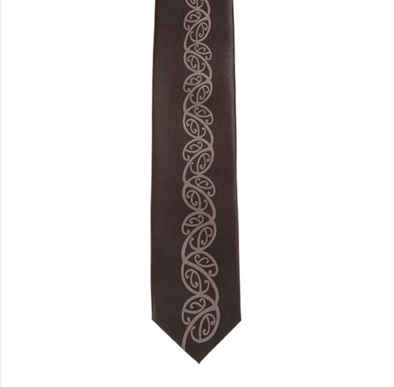 Black Maori Necktie with Grey Kowhaiwhai